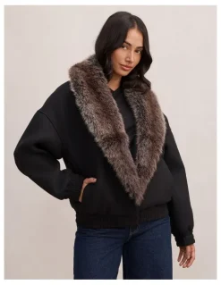 Forever New Megan Faux Fur Collared Jacket in Black