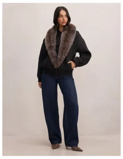Forever New Megan Faux Fur Collared Jacket in Black
