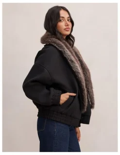 Forever New Megan Faux Fur Collared Jacket in Black
