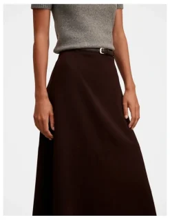 Forever New Millie Belted Midi Skirt in Chocolate