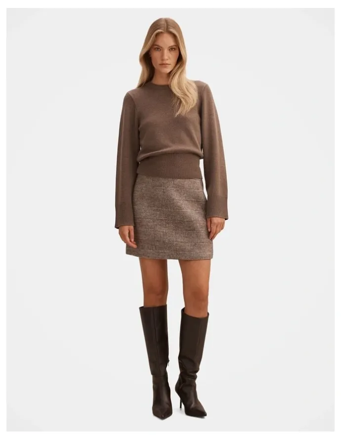 Forever New Molly Checked Mini Skirt in Brown