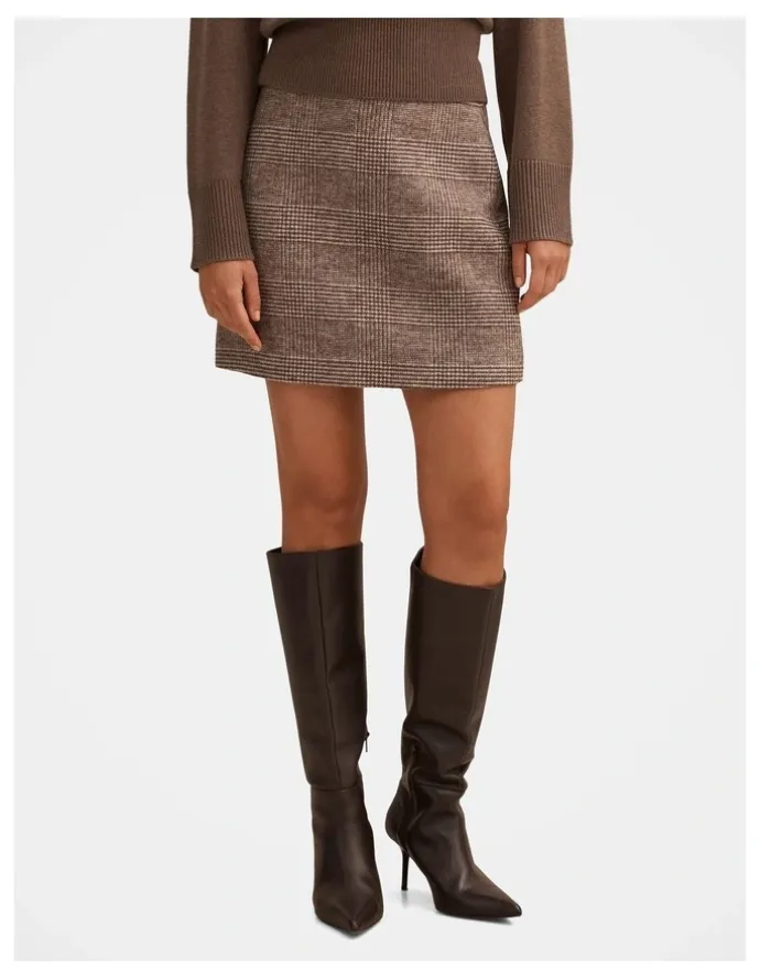Forever New Molly Checked Mini Skirt in Brown