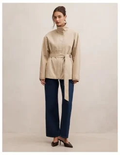 Forever New Nina Belted Funnel Neck Jacket in Beige