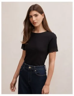 Forever New Nina Lace Trim T-shirt in Black