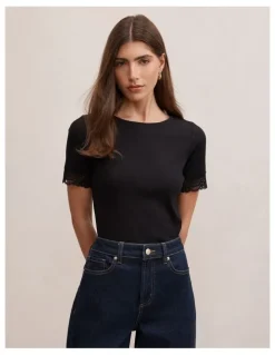Forever New Nina Lace Trim T-shirt in Black