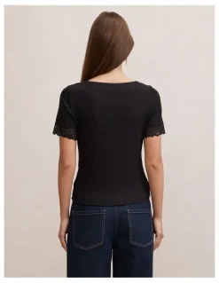 Forever New Nina Lace Trim T-shirt in Black