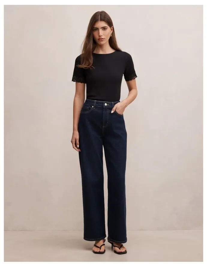 Forever New Nina Lace Trim T-shirt in Black