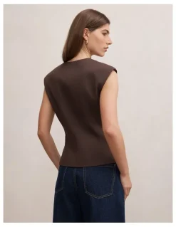 Forever New Orla Sleeveless Blazer in Chocolate