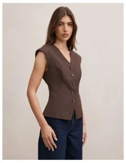 Forever New Orla Sleeveless Blazer in Chocolate