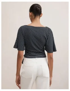 Forever New Paige Flutter Sleeves Tie Back Top