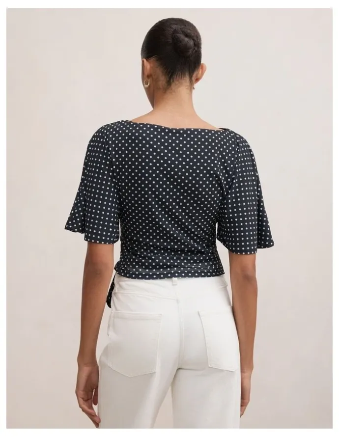 Forever New Paige Flutter Sleeves Tie Back Top