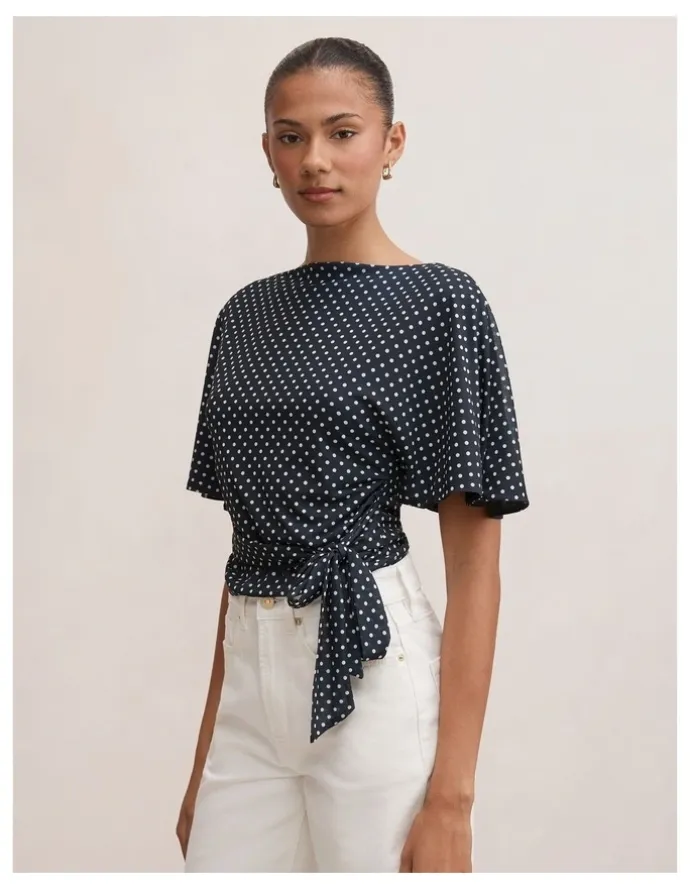 Forever New Paige Flutter Sleeves Tie Back Top