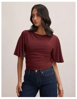 Forever New Paige Flutter Sleeves Tie Back Top in Purple