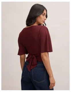 Forever New Paige Flutter Sleeves Tie Back Top in Purple