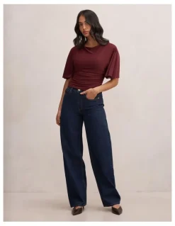 Forever New Paige Flutter Sleeves Tie Back Top in Purple