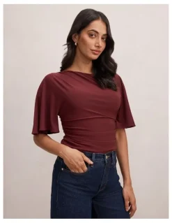 Forever New Paige Flutter Sleeves Tie Back Top in Purple