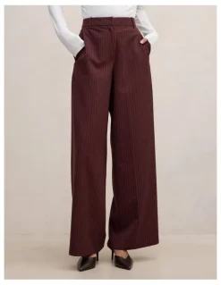 Forever New Paloma Pinstriped Wide Leg Pants in Red