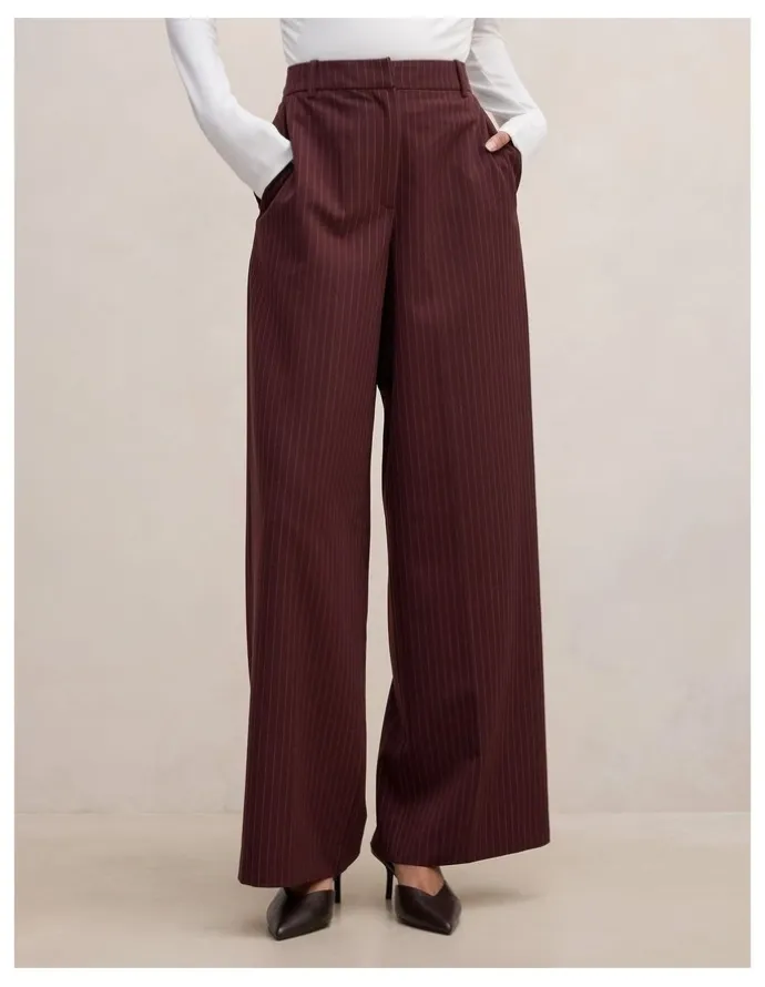 Forever New Paloma Pinstriped Wide Leg Pants in Red