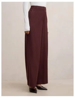 Forever New Paloma Pinstriped Wide Leg Pants in Red