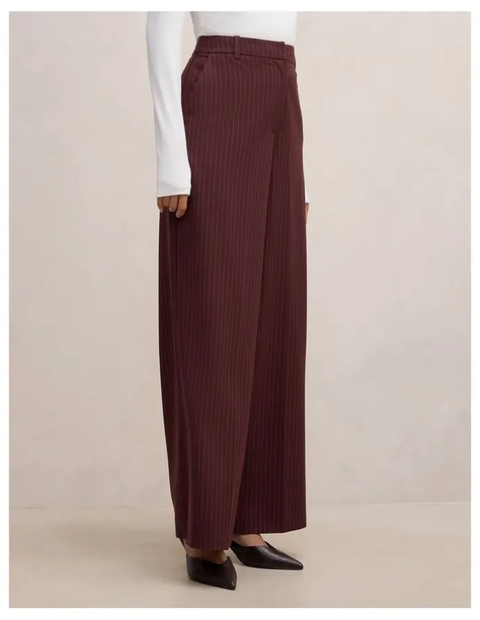 Forever New Paloma Pinstriped Wide Leg Pants in Red