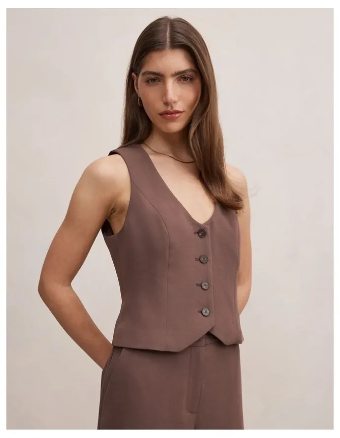 Forever New Paloma Waistcoat in Brown