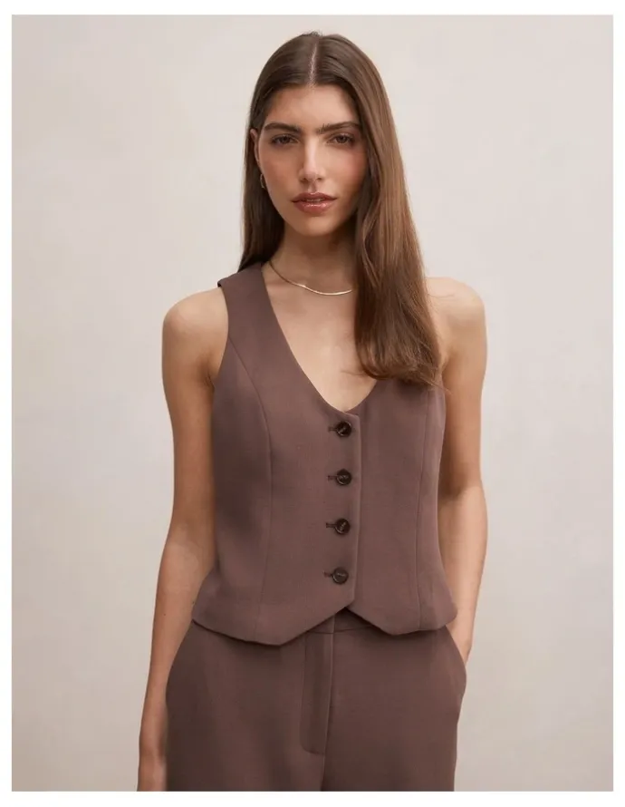 Forever New Paloma Waistcoat in Brown