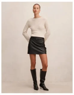 Forever New Paula Belted Vegan Leather Mini Skirt in Black