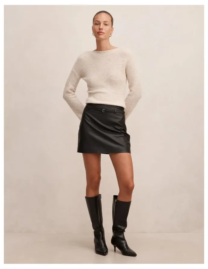 Forever New Paula Belted Vegan Leather Mini Skirt in Black