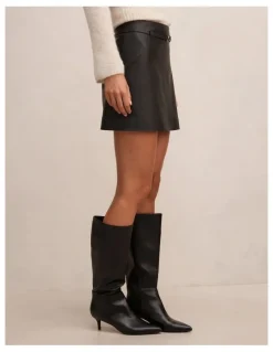 Forever New Paula Belted Vegan Leather Mini Skirt in Black