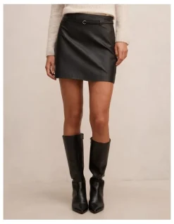 Forever New Paula Belted Vegan Leather Mini Skirt in Black