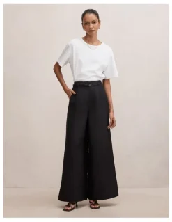 Forever New Petite Matilda Linen Blend Pants in Black