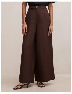 Forever New Petite Matilda Linen Blend Pants in Brown