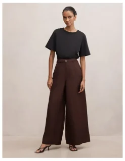 Forever New Petite Matilda Linen Blend Pants in Brown