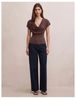 Forever New Phoebe Draped Cowl Neck Top in Brown