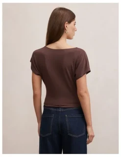 Forever New Phoebe Draped Cowl Neck Top in Brown