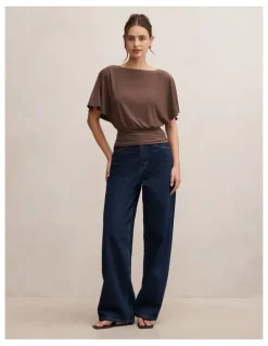 Forever New Piper Cinched Flutter Sleeves Top in Brown