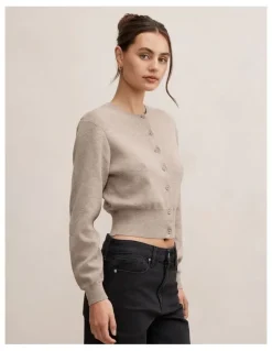 Forever New Poppy Crew Neck Cardigan in Brown