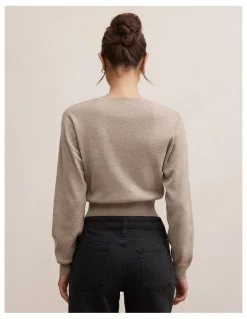 Forever New Poppy Crew Neck Cardigan in Brown