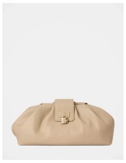 Forever New Portia Padlock Soft Clutch in Cream