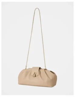 Forever New Portia Padlock Soft Clutch in Cream