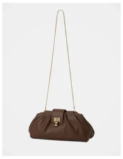 Forever New Portia Padlock Soft Clutch in Chocolate