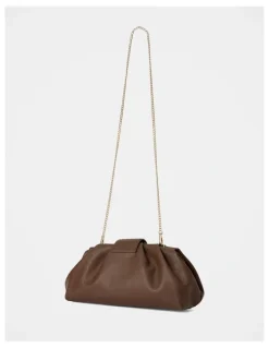 Forever New Portia Padlock Soft Clutch in Chocolate