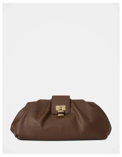 Forever New Portia Padlock Soft Clutch in Chocolate