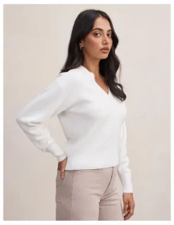 Forever New Raya V-Neck Sweater in White
