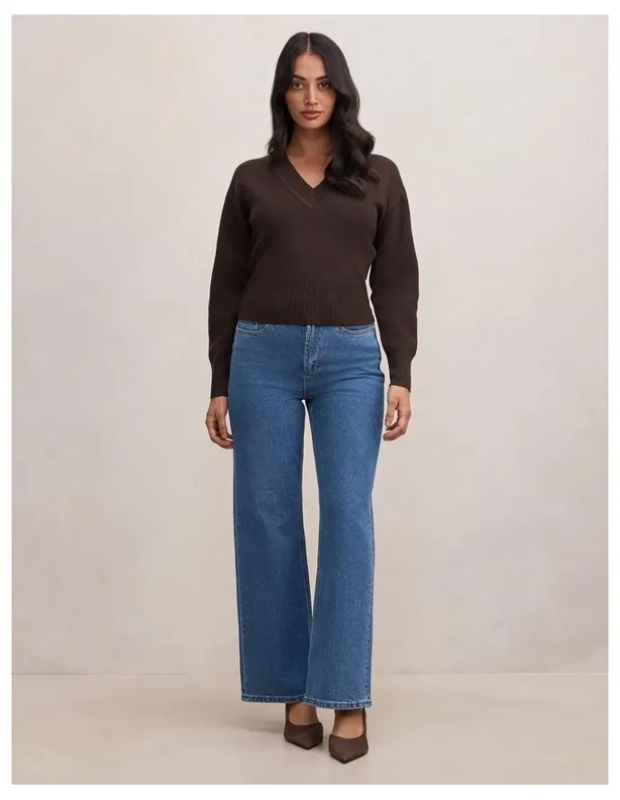 Forever New Raya V-Neck Sweater in Brown