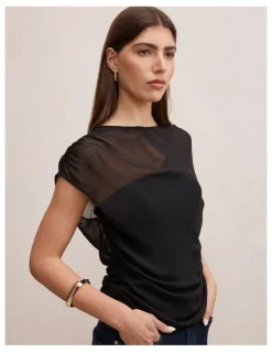 Forever New Remy Sheer Mixed Top in Black