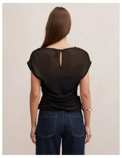 Forever New Remy Sheer Mixed Top in Black