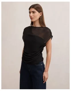 Forever New Remy Sheer Mixed Top in Black