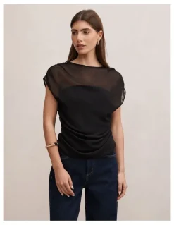 Forever New Remy Sheer Mixed Top in Black