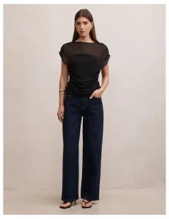 Forever New Remy Sheer Mixed Top in Black